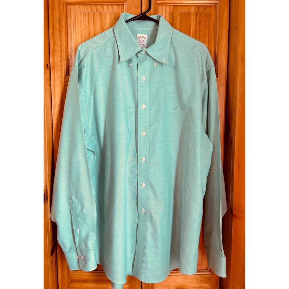 Brooks Brothers L Mens Supima Cotton Dress Shirt Seafoam Green Button Down  Logo